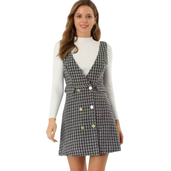 Allegra K Pinafore Mini Jumper School Girl Plaid Double Breast Y2K Preppy Small - Picture 16 of 16